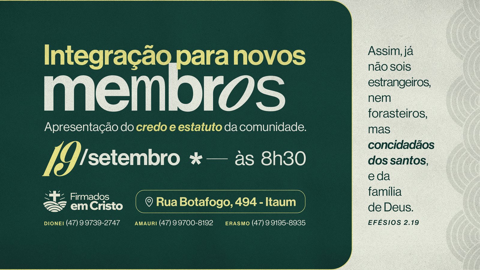 Integração para novos membros — 19 de setembro, 8h30